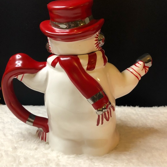 2001 Jolly Snowman Collection Hand-Painted Earthenware Teapot w/White Gold - Picture 5 of 13